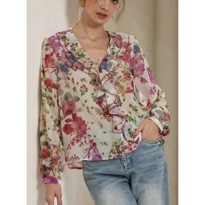 Zara Floral Ruffle Blouse - Multicolor